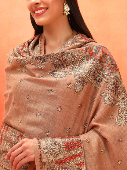 Pashmoda Women Zavian 100% Pure Wool Sozni Hand Embroidered Shawl (Size: 101x203 Cm)