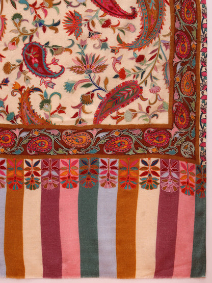 Pashmoda Women Floral Whispers 100% Pure Wool Fabric Kalamkari Embroidered Stole (Size: 71x203 cm)