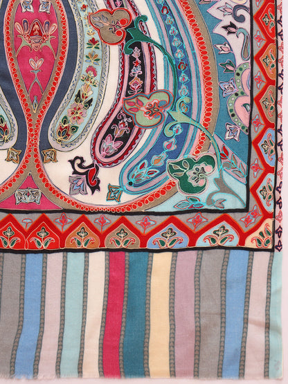 Pashmoda Women Rangdil 100% Pure Wool Fabric Kalamkari Embroidered Stole (Size-28x80in, 71x203cm)