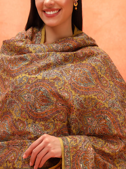 Pashmoda Women Rehnan 100% Pure Wool Sozni Hand Embroidered Shawl (Size: 101x203 Cm)