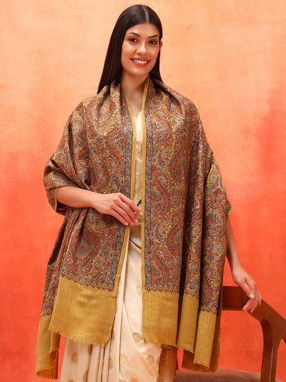 Pashmoda Women Rehnan 100% Pure Wool Sozni Hand Embroidered Shawl (Size: 101x203 Cm)