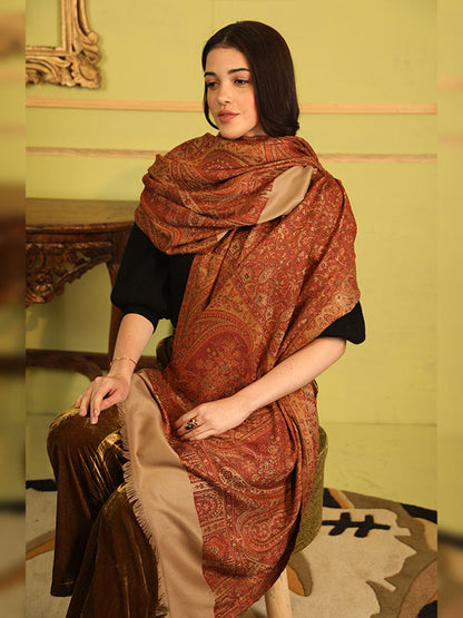 Women's Zarif-e-Kashmir Wool Blend Jamawar Shawl (Size: 101X203 CM)