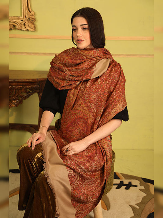 Women's Zarif-e-Kashmir Wool Blend Jamawar Shawl (Size: 101X203 CM)