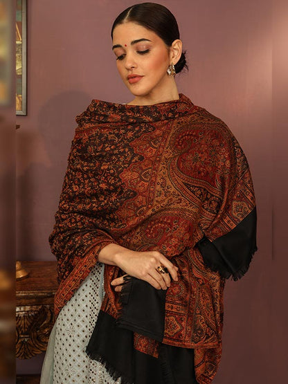 Women's Zarif-e-Kashmir Wool Blend Jamawar Shawl (Size: 101X203 CM)