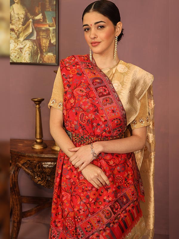 Women's Bahaar Kaani Wool Blend Kashmiri Shawl (Size 101X203 CM)