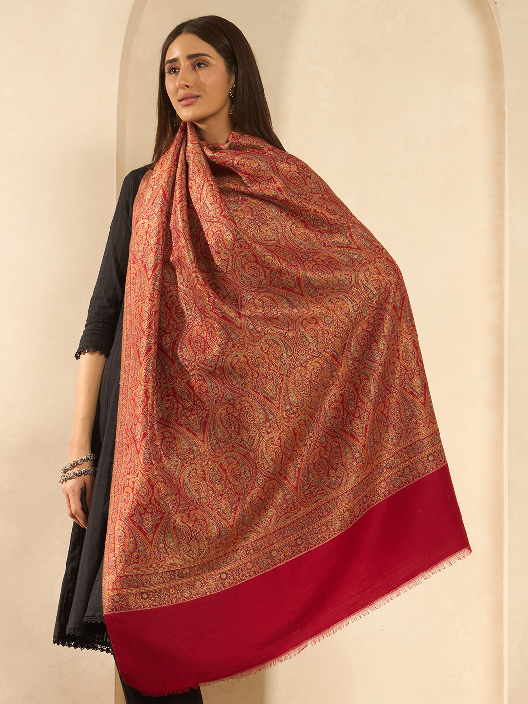 Women Regalis Zari Reversible Kaani Fine Wool Shawl