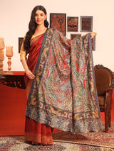Pashmoda Women Rangmehal Fabric Kalamkari Embroidered Shawl (Size: 101x203 CM)