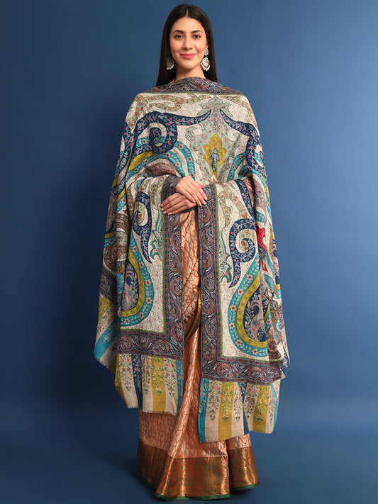 Women Mehar  Kalamkari Embroidered Shawl (Size: 115x230 CM)