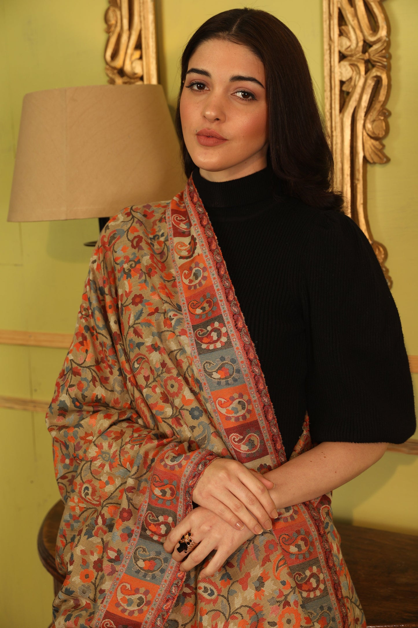 Women's Bahaar Kaani Wool Blend Kashmiri Shawl (Size 101X203 CM)