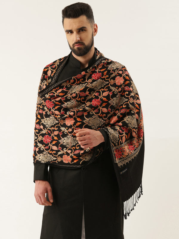 Menƒ??s Shalimaar Kashmiri Embroidery Stole ,Size 71X203 CM, Beige Color