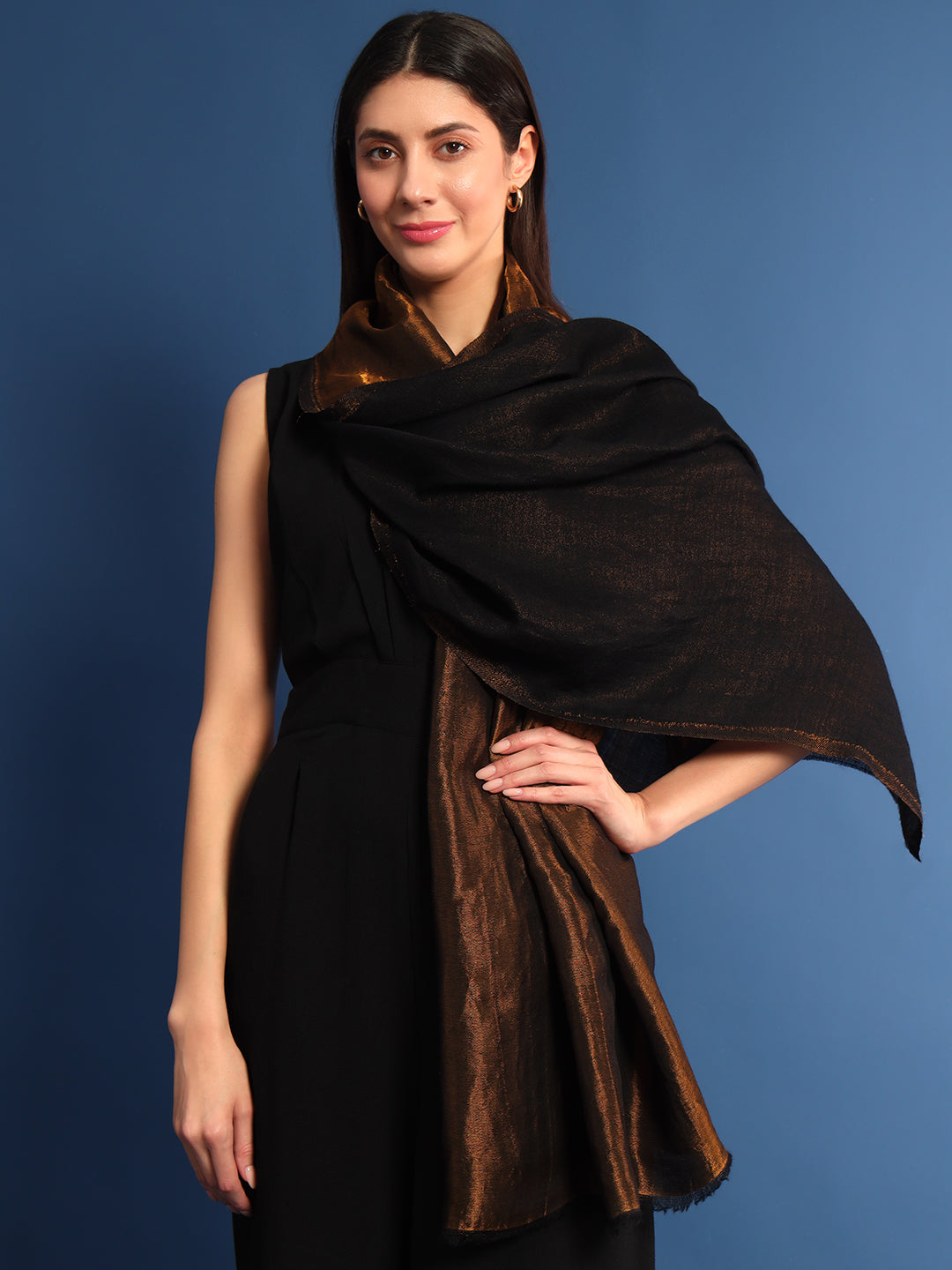Pashmoda Womenƒ??s Zarish Reversible Zari Moonlight Fine Wool Stole (Size: 71x203 Cm)