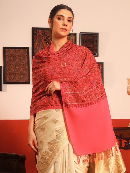 Pashmoda Women Hunar Fine Wool Nalki Embroidered Stole (Size : 71X203 CM)