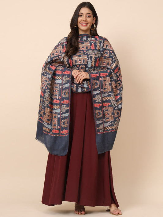 Women Dilkash 100% Pure Wool Embroidered Stole (Size 71X203 CM)