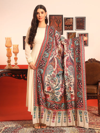 Pashmoda Women Rangkalam  100% Pure Wool Fabric Kalamkari Embroidered Shawl (Size: 101x203 CM)
