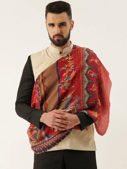 Men's Shahnaz 100% Pure Wool Printed Shikaardar Lohi, Shawl(Size: 127x254 CM)