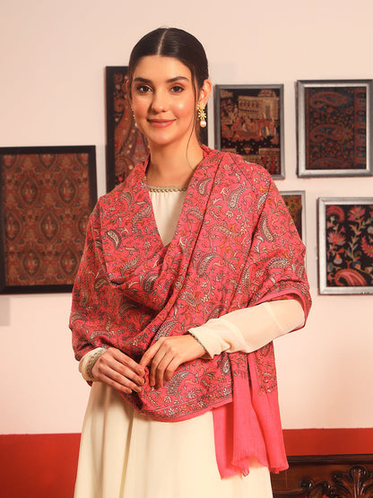 Pashmoda Womenƒ??s 100% Pure Wool Sozni Hand Embroidered Stole (Size: 71x203 cm)