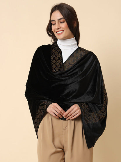 Women's Gul-e-Nazakat Velvet Crystal Work Stole (Size 71X203 CM)