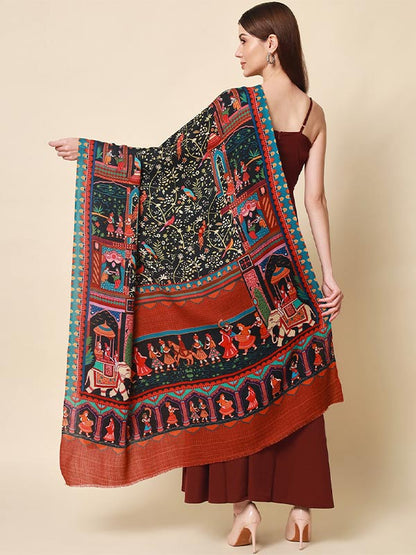 Women's Shahnaz 100% Pure Wool Printed Shawl (Size 101X203 CM)