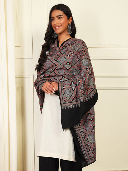 Pashmoda Womenƒ??s Zaira 100% Fine Wool Sozni Hand Embroidered Shawl (Size: 101x203 Cm)