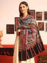 Pashmoda Women Rangrez Rangkalam  100% Pure Wool Fabric Kalamkari Embroidered Shawl (Size:101x203 cm)