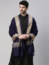 Men Zarbaft  Aari Embroidered Stole (Size : 71X203 CM, Navyblue Color)