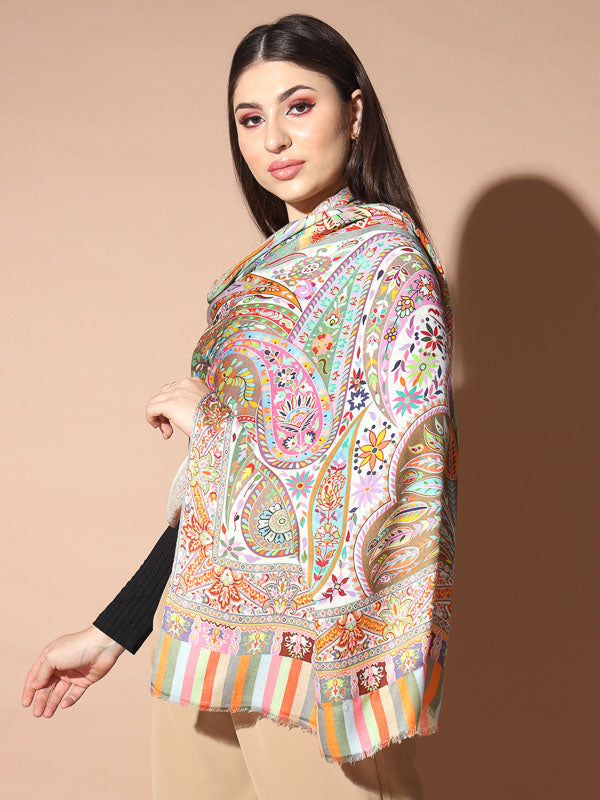 Women's Zarbaft Multicoloured Printed Stole (Size : 71X203 CM)