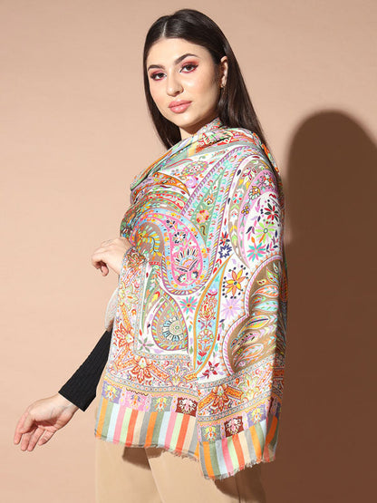 Women's Zarbaft Multicoloured Printed Stole (Size : 71X203 CM)