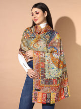 Women's Firdousi Multicoloured Printed Stole (Size : 71X203 CM)