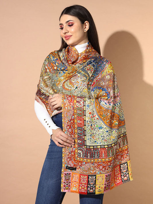 Women's Firdousi Multicoloured Printed Stole (Size : 71X203 CM)