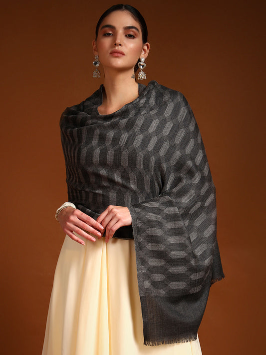 Women 100% Pure Wool Checkered Stole, Sustainable and Natural Fabric (Size 71x203 CM)