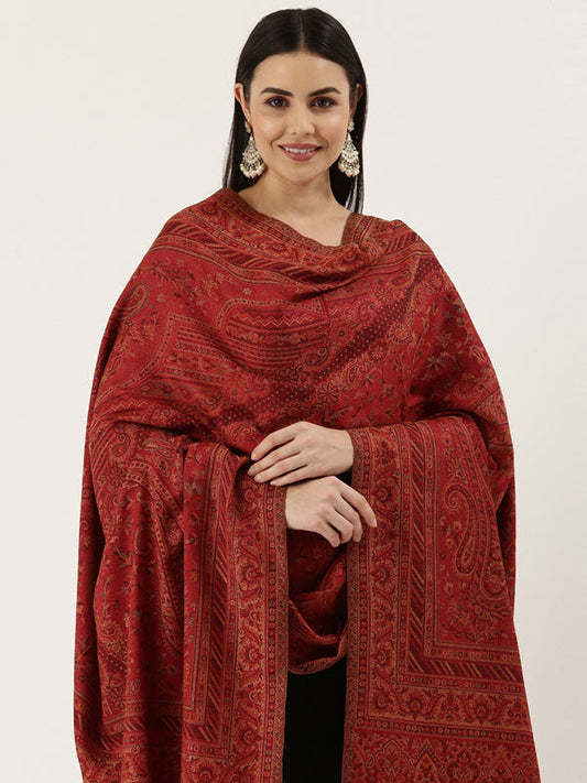 Women's Noor Kashmiri Royal Paisley Design Jamawar Shawl (Size: 101 X 203 Cms)