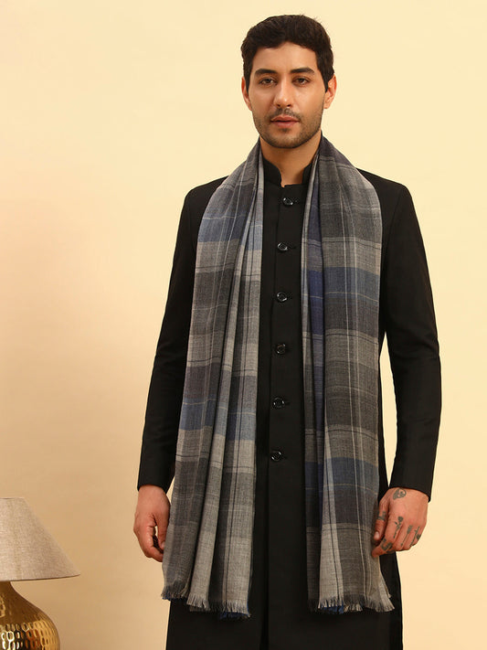 Pashmoda Men Moderen Tartan  100% Pure Wool Checkered Stole (Size :71X203cm)
