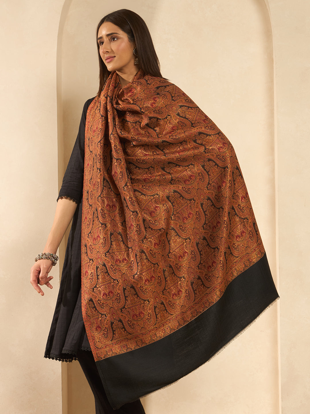 Women Gulnaar Royale Zari Reversible Kaani Fine Wool Shawl