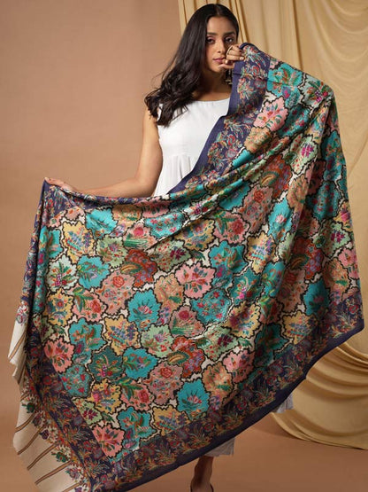 Women's Aarzoo 100% Pure Wool  Kalamkari Hand Embroidered Shawl (Size: 101 X 203 Cms)