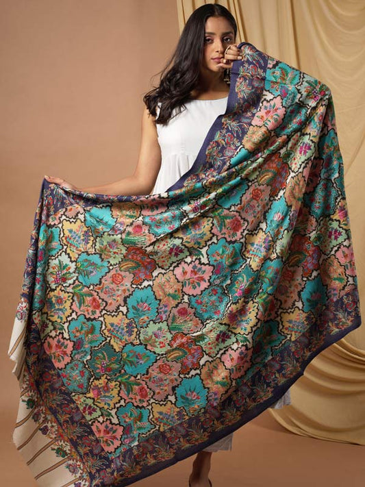 Women's Aarzoo 100% Pure Wool  Kalamkari Hand Embroidered Shawl (Size: 101 X 203 Cms)