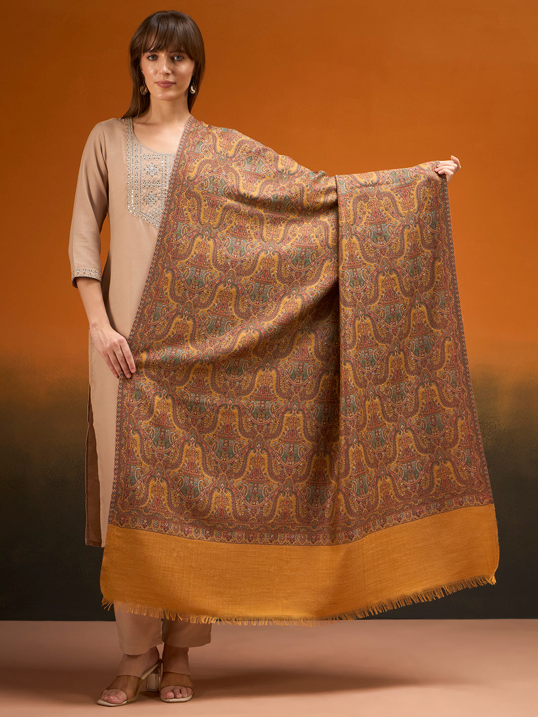 Women Gulnaar Royale Zari Reversible Kaani Fine Wool Shawl