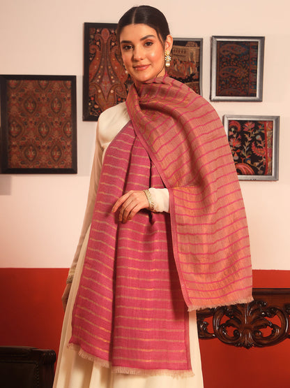 Pashmoda Women Golden Mirage Reversible Zari Moonlight Fine Wool Stole (Size: 71x203 Cm)