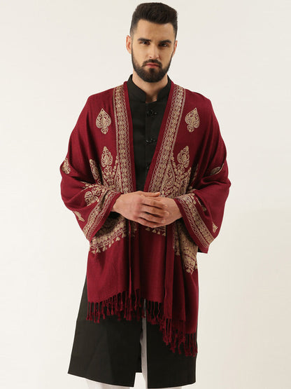 Menƒ??s Shalimaar Kashmiri Embroidery Stole ,Size 71X203 CM, Beige Color