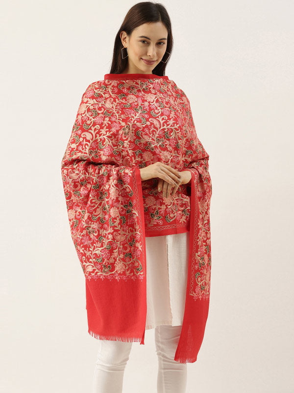 Women's Gulkaari 100% Pure Wool Nalki Embroidered Stole (Size 71x203 CM)