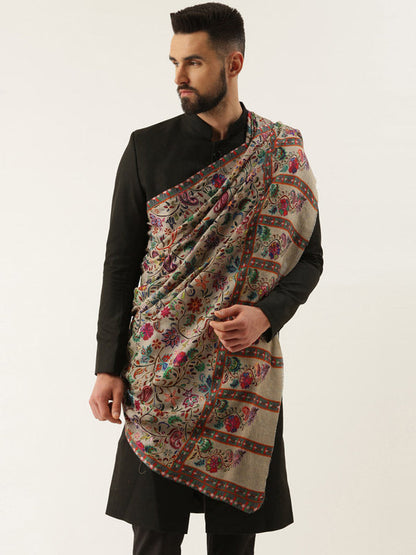 Men's khwabida 100% Pure  Wool  Kalamkari Shawl   (Size: 101 X 203 Cms)