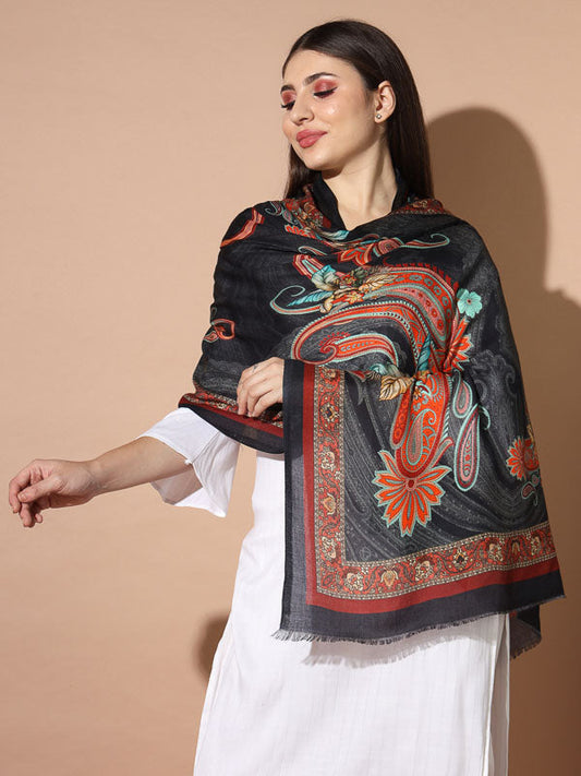 Women's Zarbaft Multicoloured Printed Stole (Size : 71X203 CM)
