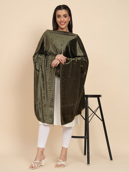 Womenƒ??s Makhamli Velvet Crystal Embellished Stole (Size 71X203 cms )