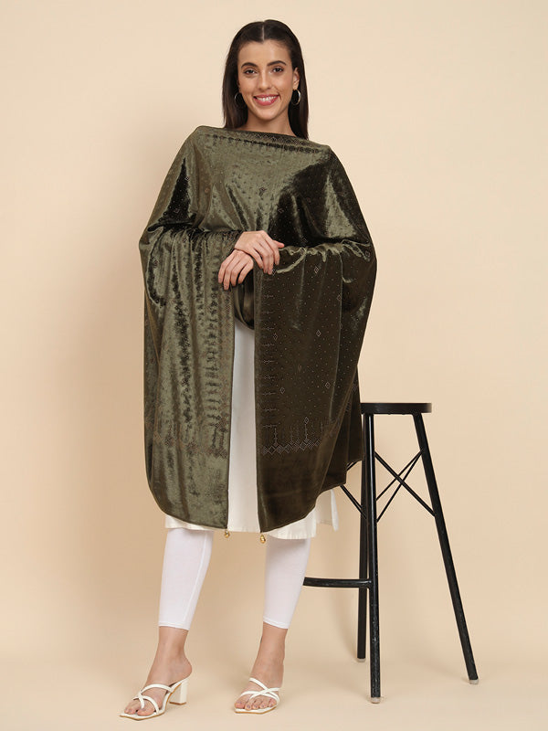 Womenƒ??s Makhamli Velvet Crystal Embellished Stole (Size 71X203 cms )