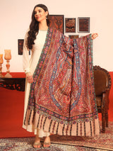 Pashmoda Women Rangrez Rangkalam  100% Pure Wool Fabric Kalamkari Embroidered Shawl (Size:101x203 cm)