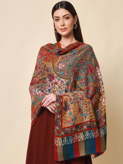 Women's Rangat 100% Pure Wool  Kalamkari Hand Embroidered Shawl  (Size: 101 X 203 Cms)