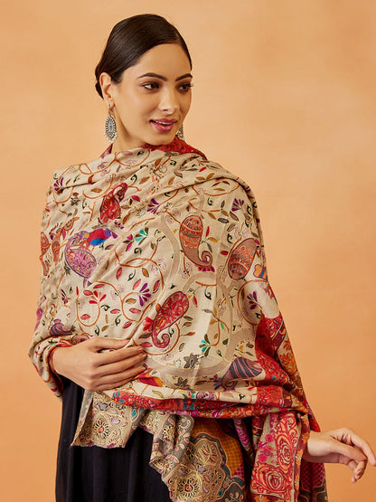 Women Bahaar Kalamkari Embroidered Shawl (Size: 101x203 CM)