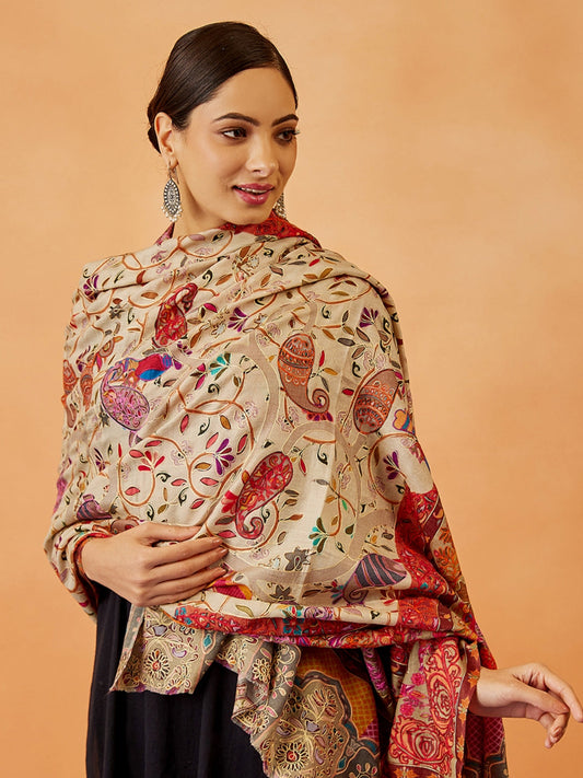 Women Bahaar Kalamkari Embroidered Shawl (Size: 101x203 CM)