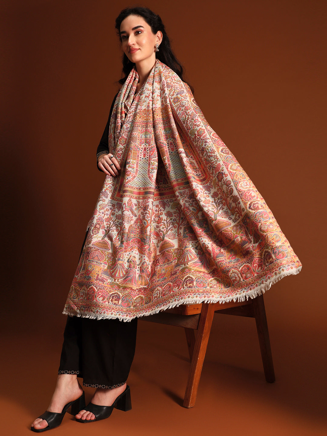 Women Shahi Manzar Kaani Wool Blend Kashmiri Shawl