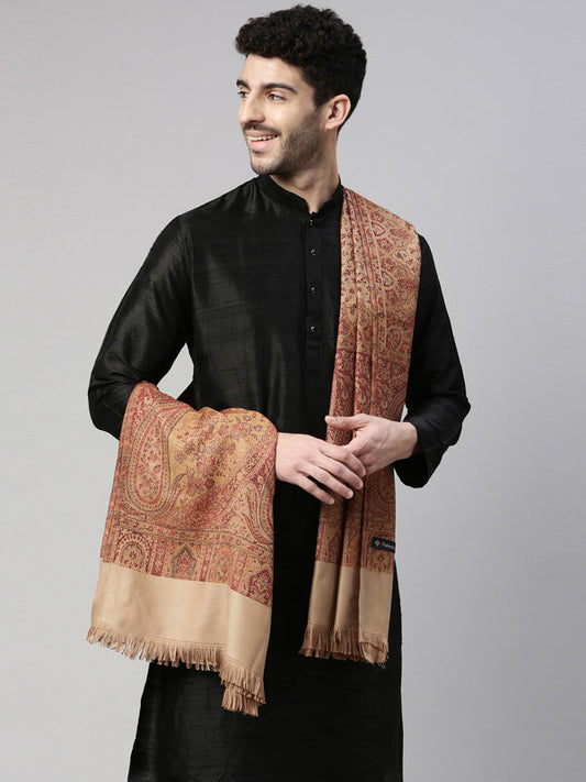 Men Zarif-e-Kashmir  Woven Design Shawl (SIZE: 101x203 CM, Brown Color)