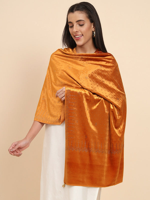 Womenƒ??s Makhamli Velvet Crystal Embellished Stole (Size 71X203 cms )